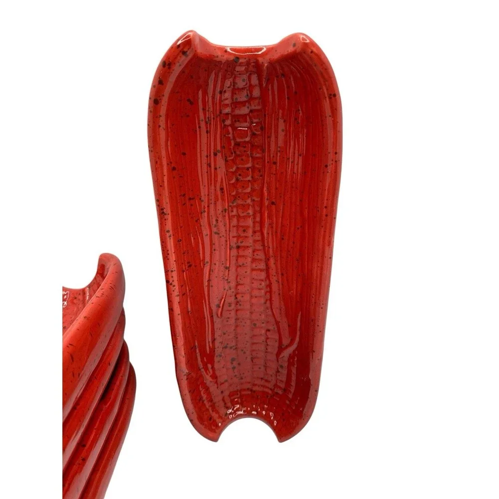 Pfaltzgraff Corn On The Cob Footed Holders Dishes Nuance Collection Red Specked